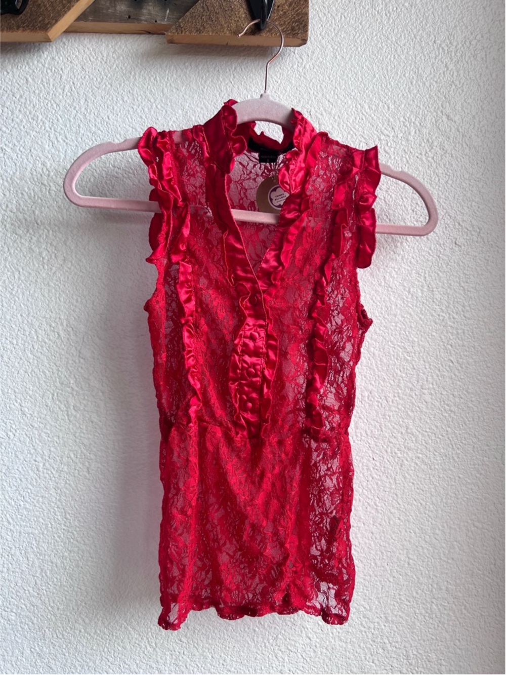 Y2K Sheer Red Lace Top Sm